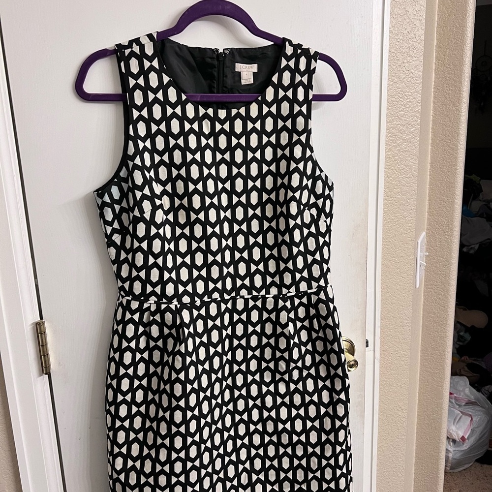 J. Crew Black and White Patterned Midi Dress